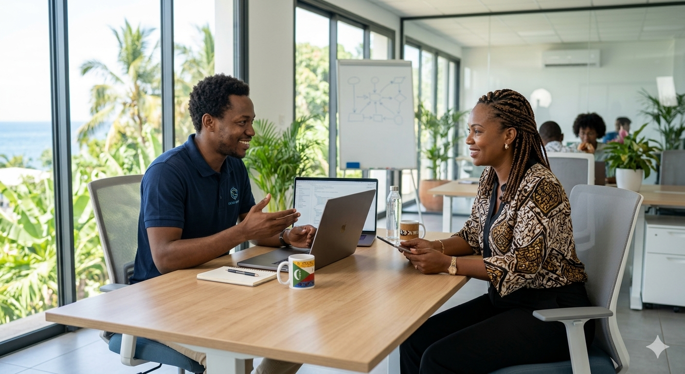 Entretien de conseil entre FAST et une cliente dans un bureau